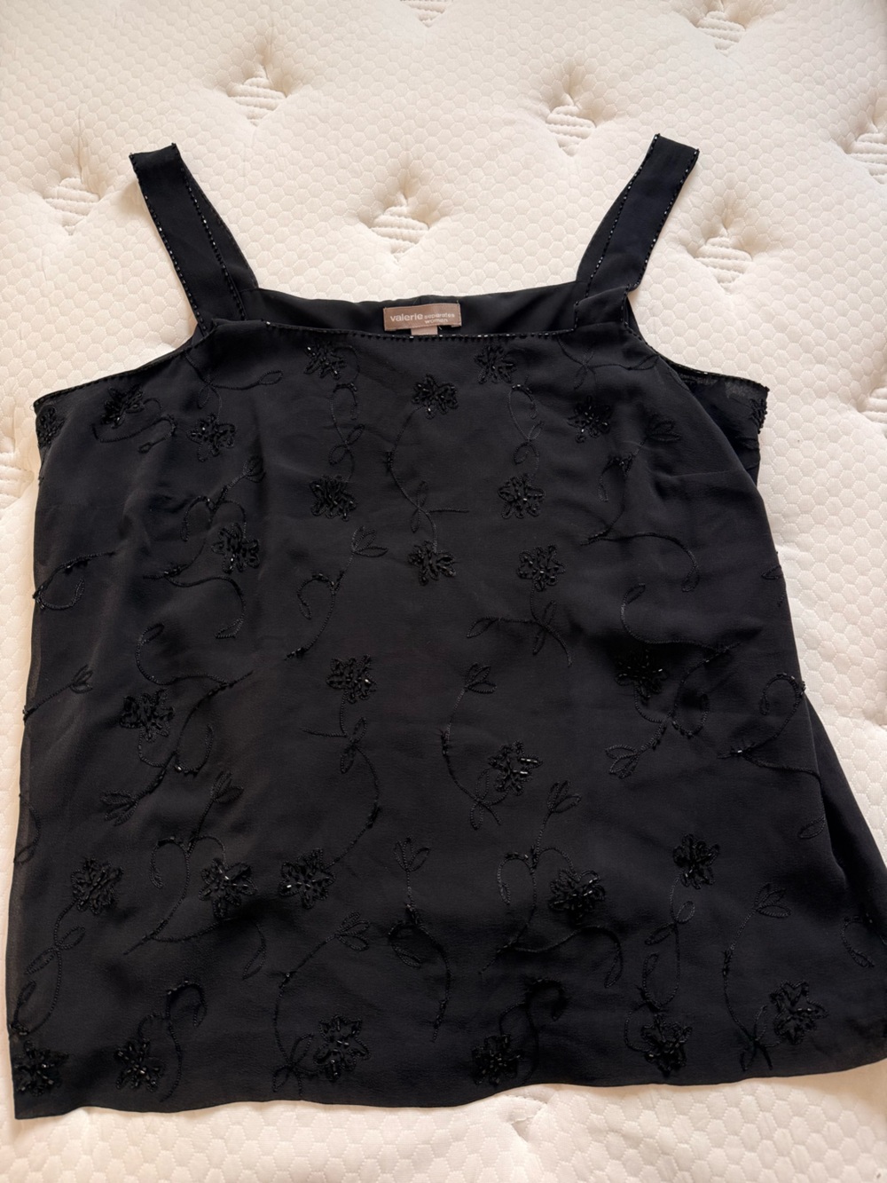 Black Embellished Square-Neck beaded floral detail Y2K Camisole Top